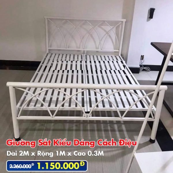 [Nhiều Kích Thước] Giường Sắt Kiểu Cách Điệu DAKITA Màu Trắng